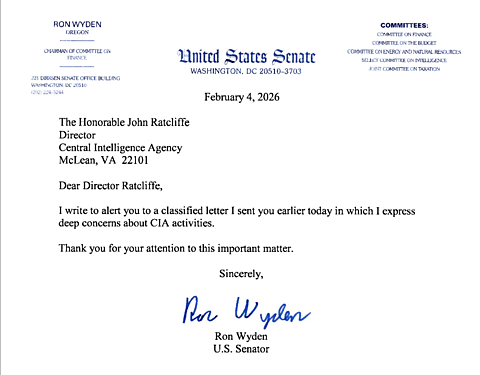 Senator Wyden Sends Ominous, Mysterious Letter to CIA Director